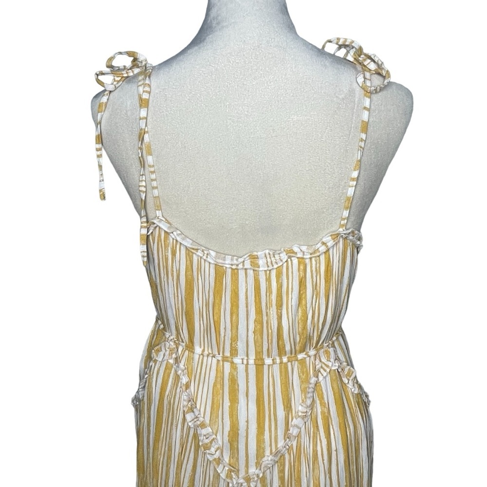 Unbranded Maxi Yellow Mustard Stripped Strappy Shark Tooth Dress - Picture 6 of 10